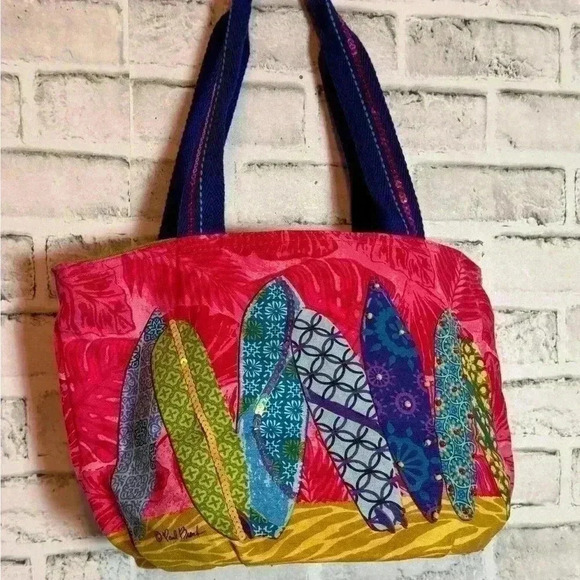 Paul Brent colorful fun summer beach themed sparkly surfboard pattern tote bag - Picture 10 of 12